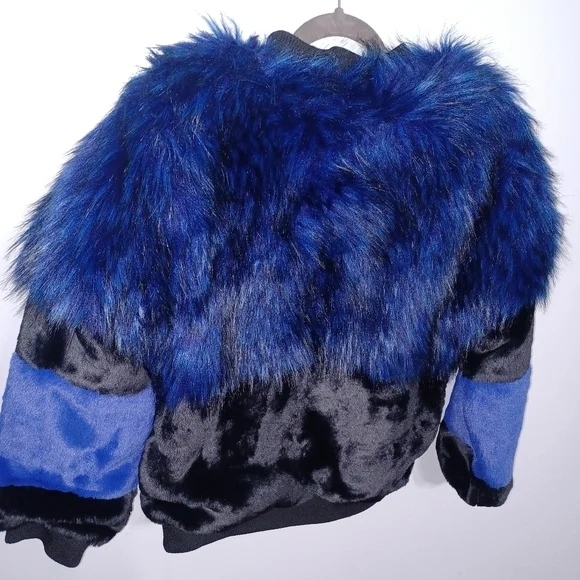 Shaci Blue- Blue and Black Faux Fur Coat W Sz Small - Picture 6 of 12